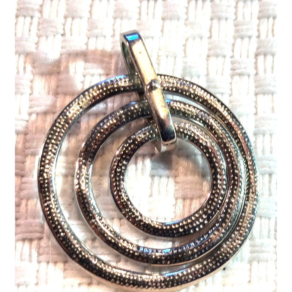 Textured Silver-Tone Triple Loop Pendant 1.25" Modern Circle Design For Necklace